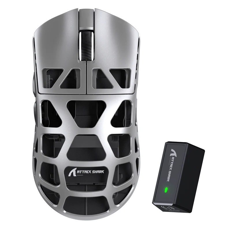 ATTACK SHARK R3 LIVER GREY PAW 3395 TRI MODE GAMING MOUSE 8K HZ
